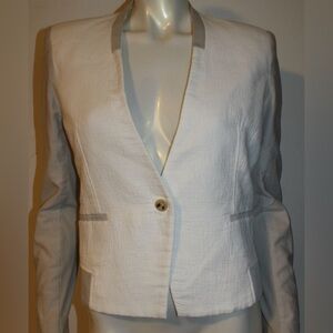 HELMUT LANG White Taupe Gray LS Blazer Jacket 0 Cotton Linen Silk